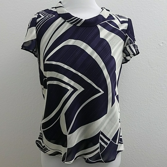 Lauren M. Petites Mod Print Chiffon Top T59 - Picture 1 of 5